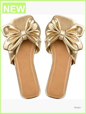 Bow Flat Sandals Square Open Toe Slip On Slide Casual Summer